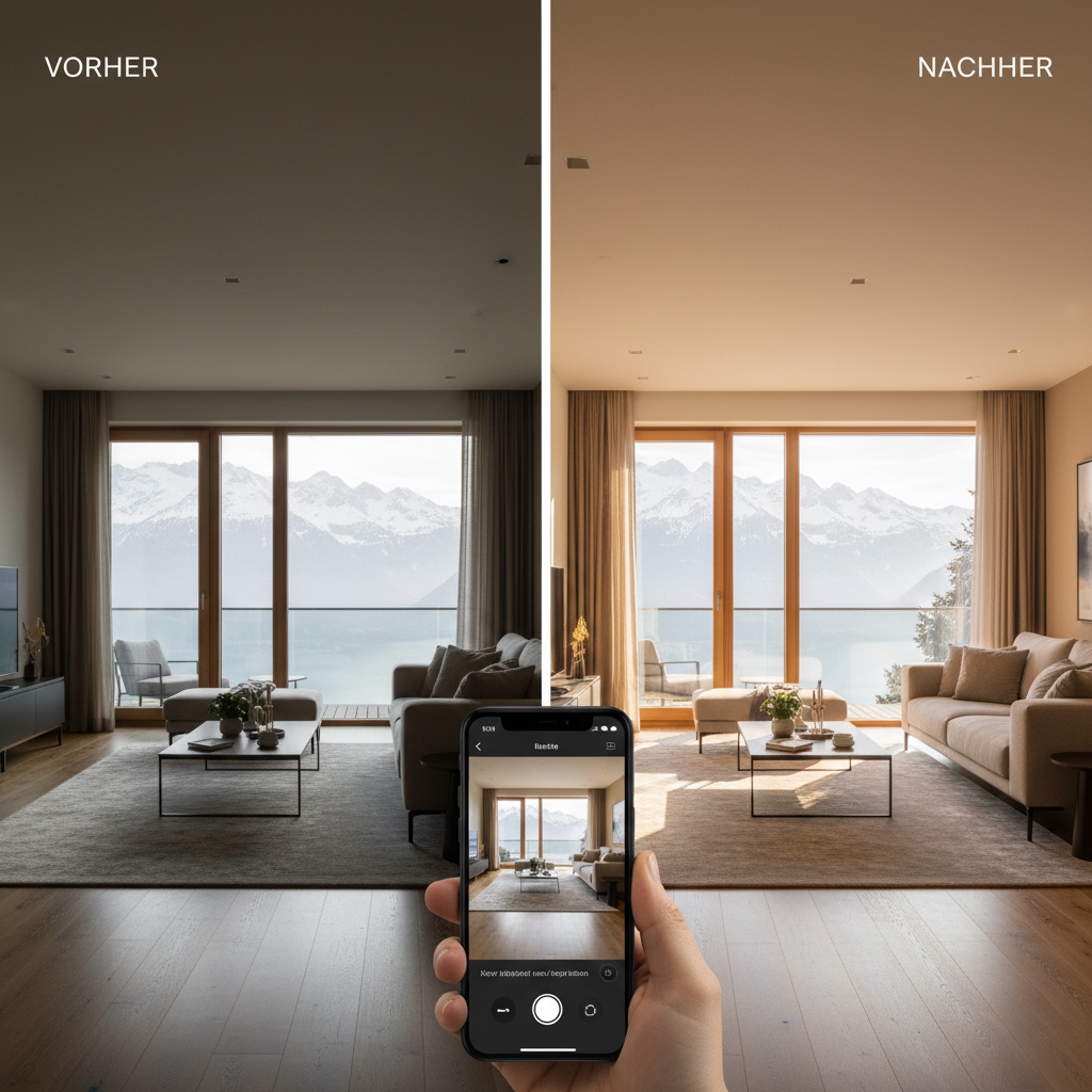 Vorher–Nachher: In fünf Minuten besser mit dem Smartphone – Smartphone-Immobilienfotos | Perspektiven von ImmoFotos.ch